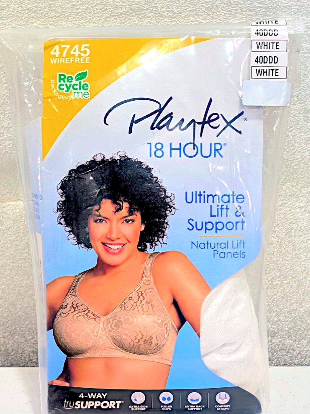Playtex 18 Hour 44DDD White Wireless Comfort Breathable Bra 4159
